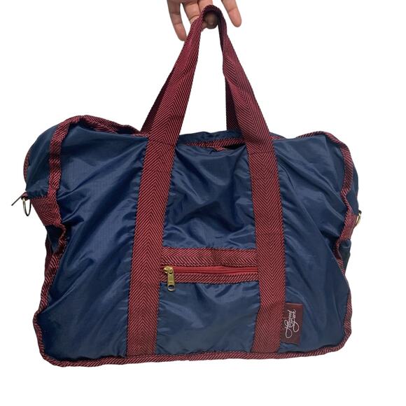 Vintage Hollywood Park Blue Burgundy Light Duffle Bag - Picture 1 of 8